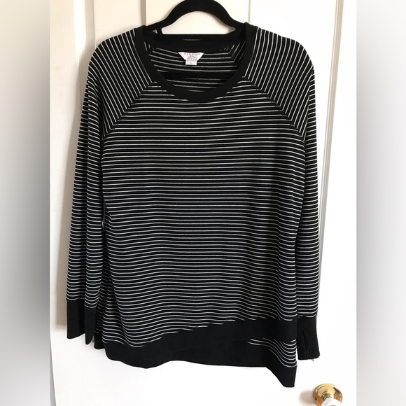 Danskin Black/white Striped Crew Neck Pullover - Picture 1 of 6